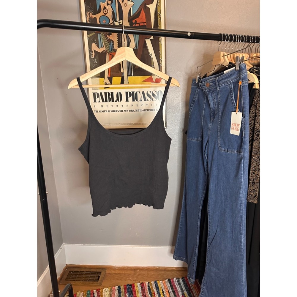 A+ by Anthropology Waffle Knit Black Crop Tank